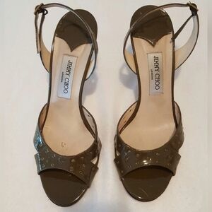 DESIGNER JIMMY CHOO SIZE 40 US 9.5 PATENT LEATHER olive green SANDALS heels